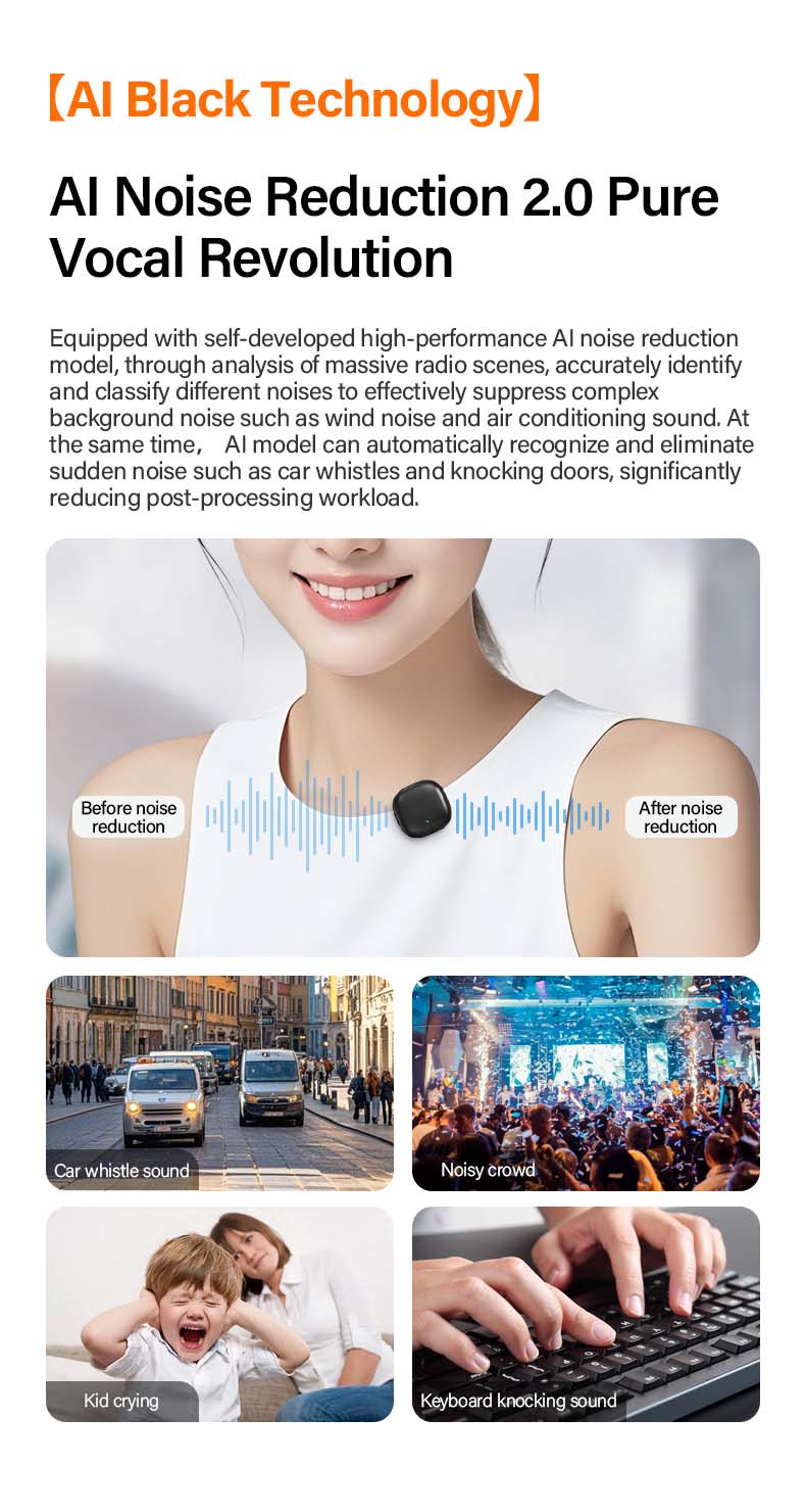 AI Noise-Canceling Lapel Mic Pro - 48KHz/24Bit & 200m Wireless for Professionals